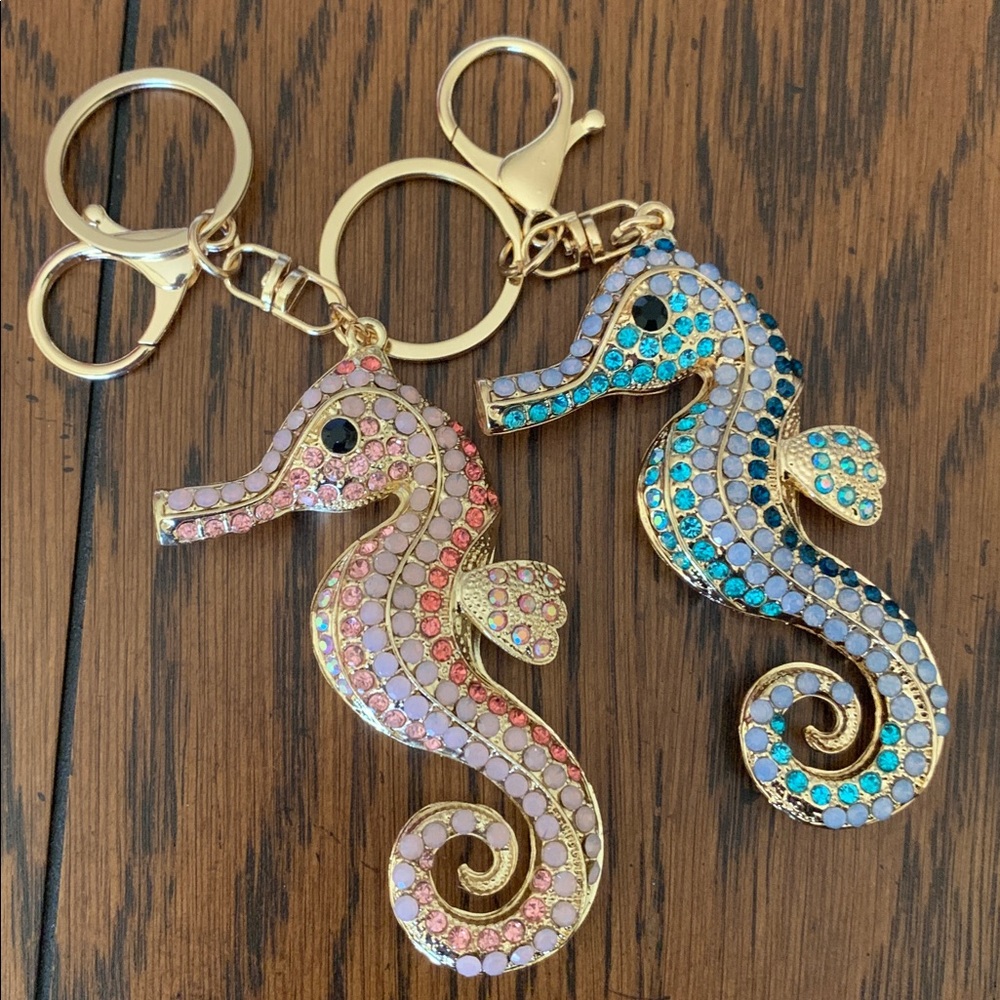 Seahorse Crystal Keychain Bag Charm - Pink and Blue - Picture 7 of 8